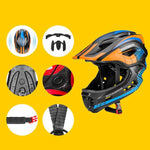 Rockbros TT- children's bicycle helmet with removable chinbar, size M - black and orange czarny || pomarańczowy \ m helmets, martial arts equipment