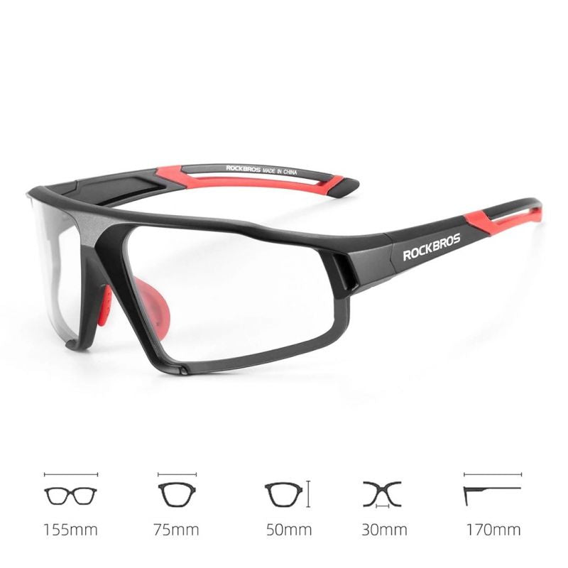 Rockbros Photochromic UV400 Cycling Glasses - Black and Red piros glasses, training equipment