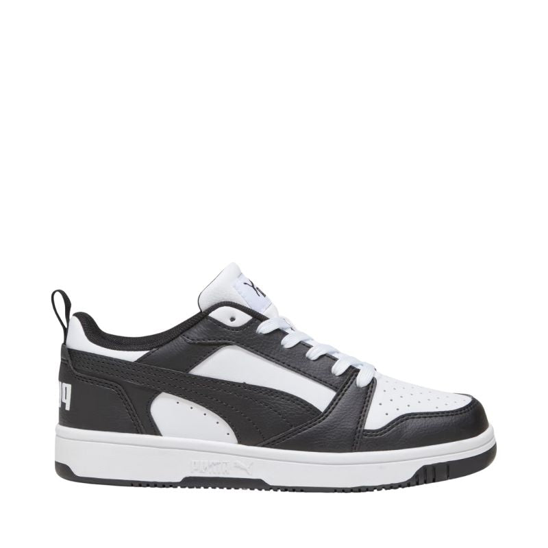 Puma Rebound V6 Lo Mid kids' shoes white and black 393833 01 Cipő