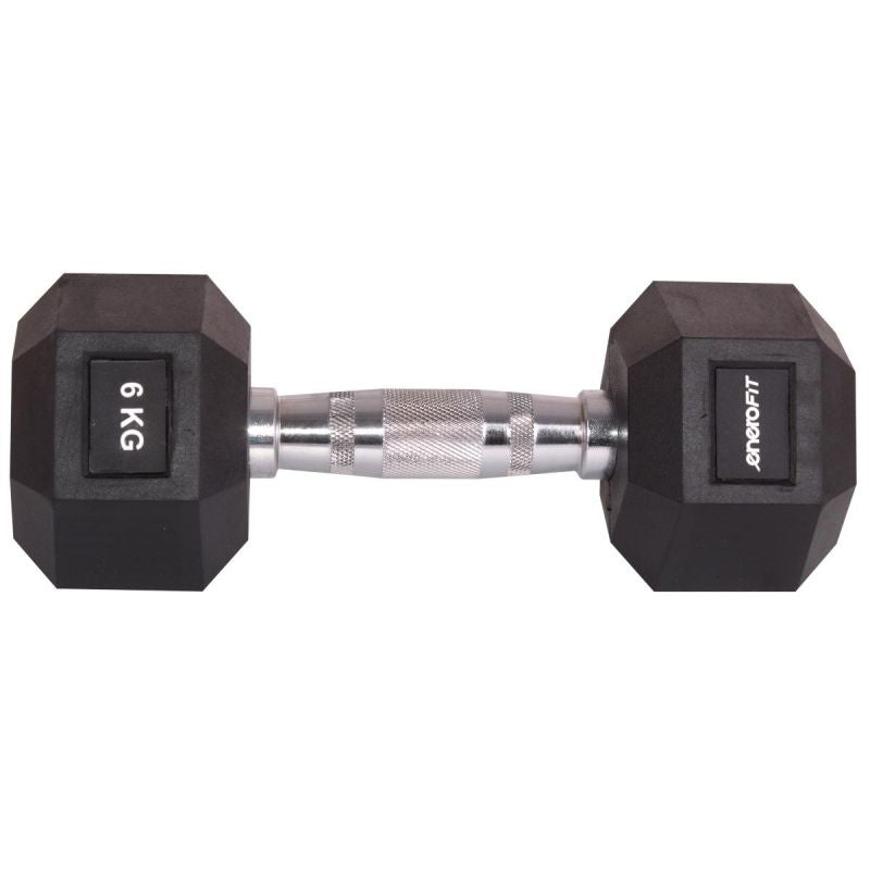 Enero HEX RUBBER Dumbbell 6 KG FIT fekete dumbbell, strength training equipment, training equipment