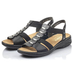 Black leather Roman sandals Rieker W fekete utcai cipő