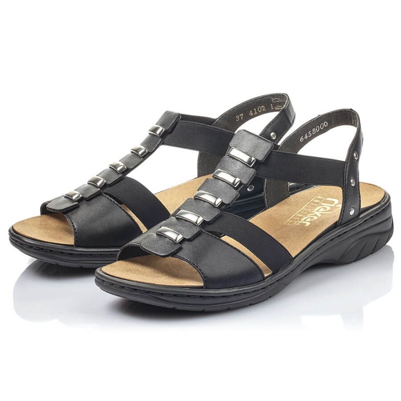 Black leather Roman sandals Rieker W fekete utcai cipő