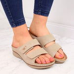 eVento W EVE224B beige wedge sandals with velcro bézs szandál
