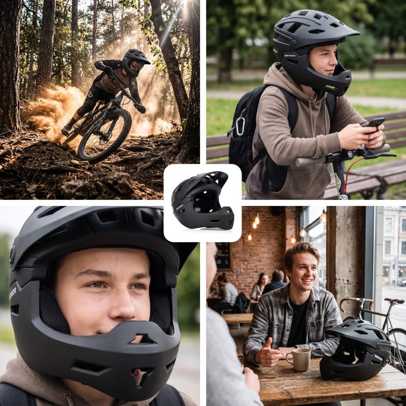 Meteor Hydra S full-face bicycle helmet 51-55 cm black fekete sisak 17894