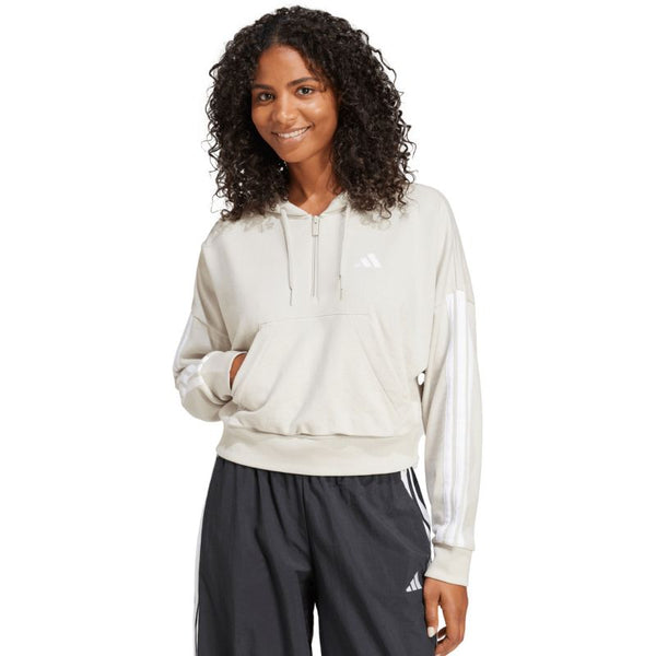 adidas Women's Essentials 3-Stripes French Terry Quarter-Zip Hoodie Beige JN1958 General