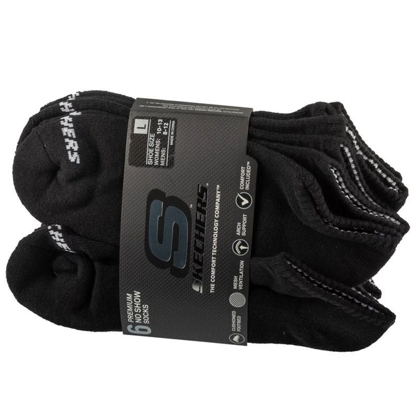 Skechers 6pk Unisex 1/2 Terry Crew Socks S118210-BLK Black 41-46 General