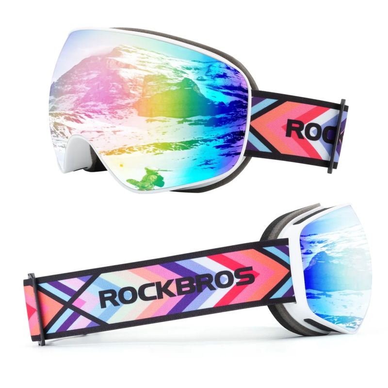 Rockbros SP284 Ski Goggles - Matte White Frame, Gray PC Lens with Cherry Blossom Pink Mirror, Kids biały úszás kiegészítő 5907769384219-211762