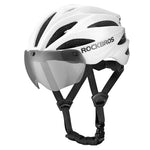 Rockbros Bike Helmet with Visor, Detachable UV Protective Goggles, Unisex, Matte - White biały helmets, glasses, training equipment