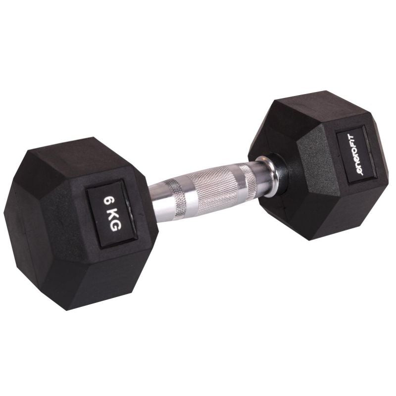 Enero HEX RUBBER Dumbbell 6 KG FIT fekete dumbbell, strength training equipment, training equipment
