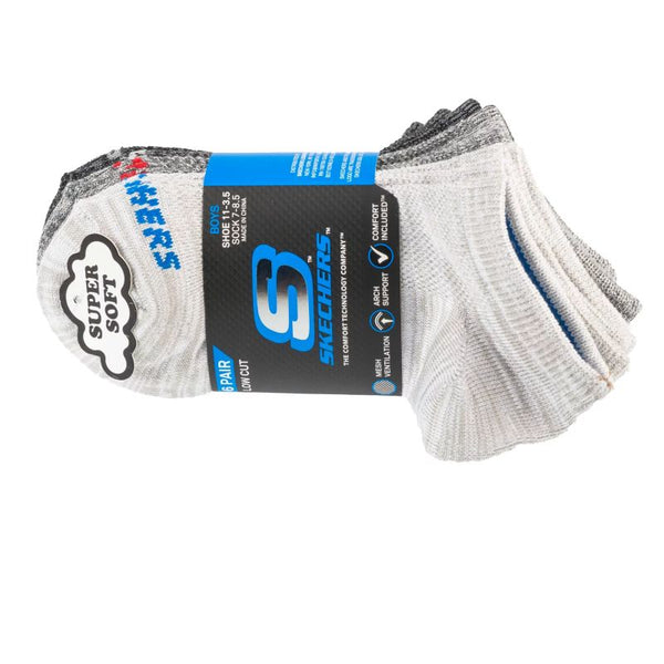 Skechers 6pk Boys No Terry Socks S112222-GRY Gray 31-34 General