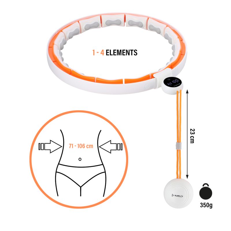 HMS Hhm21 Hula Hop White/Orange With Magnets, Tpe Protection And Weight + Counter narancssárga edzéssegítő 17-44-597