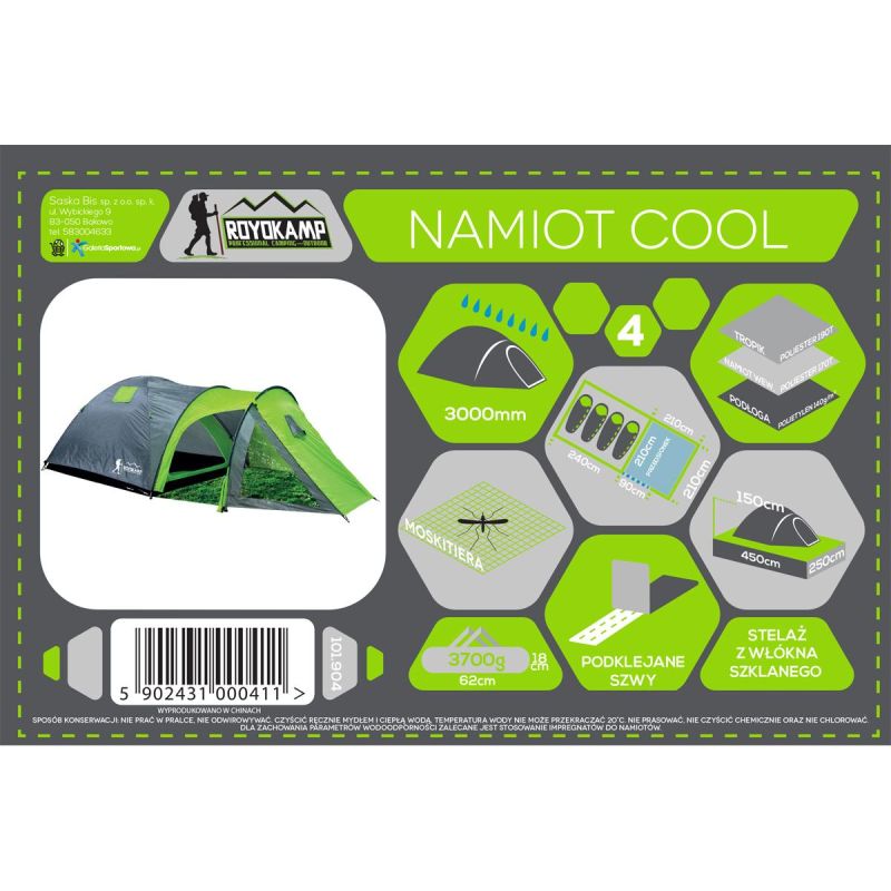 Enero 4-Person Cool Black-Green Camp Tent zöld tents, tourist equipment
