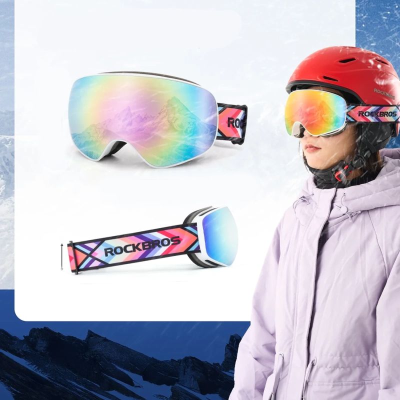 Rockbros SP284 Ski Goggles - Matte White Frame, Gray PC Lens with Cherry Blossom Pink Mirror, Kids biały úszás kiegészítő 5907769384219-211762