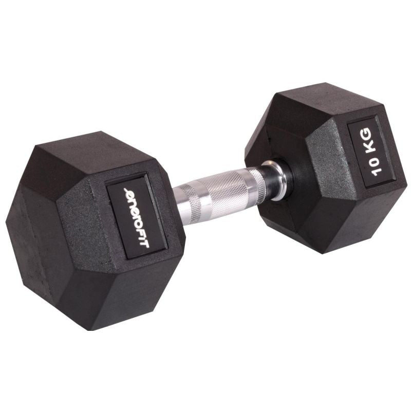Enero HEX RUBBER Dumbbell 10 KG FIT fekete dumbbell, strength training equipment, training equipment