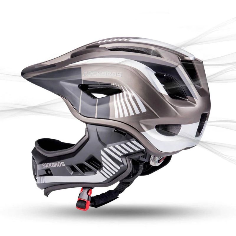 Rockbros TT- children's bicycle helmet with removable chinbar, size S - gray czarny || szary \ s helmets, martial arts equipment