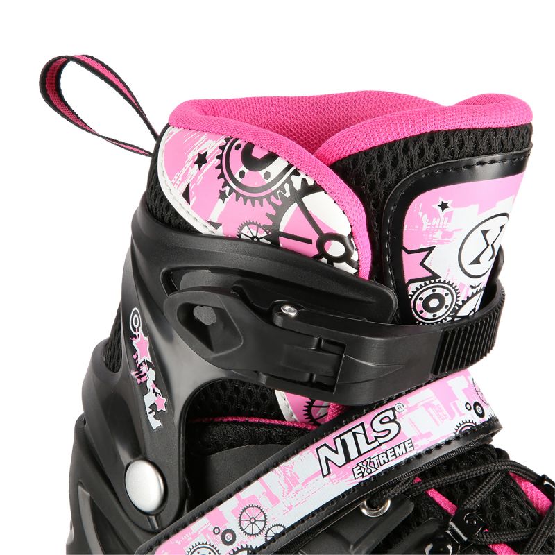 NH10905 4in1 PINK LED SIZE S(31-34) ROLLER SKATES WITH DIMENSIONAL HOCKEY BLADE NILS EXTREME rózsaszín sípcsontvédő