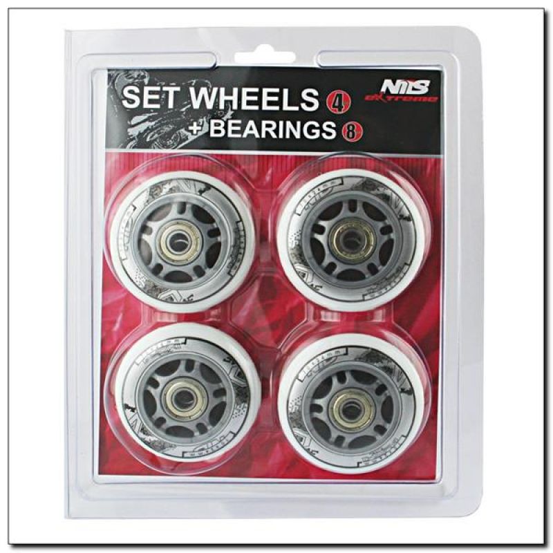 Nils Extreme PU 84x24 82A TRANSPARENT (4 pcs) + ABEC-7 CHROME (8 pcs) SET görkorcsolya 16-32-018