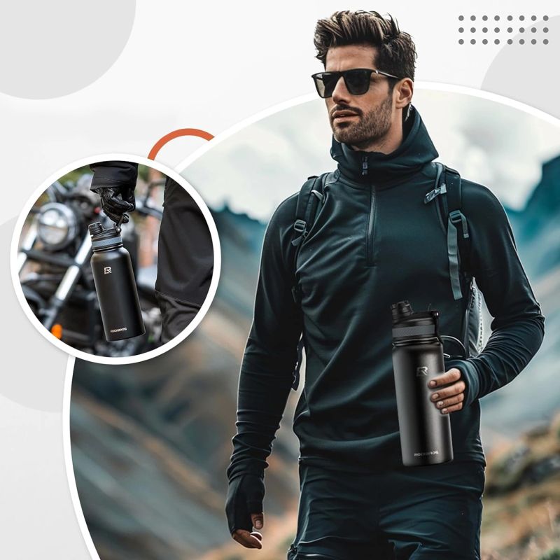 Rockbros 35210029002 thermal bicycle bottle for drinks 650 ml - black 650 ml \ czarny water bottles, training equipment, tourist equipment