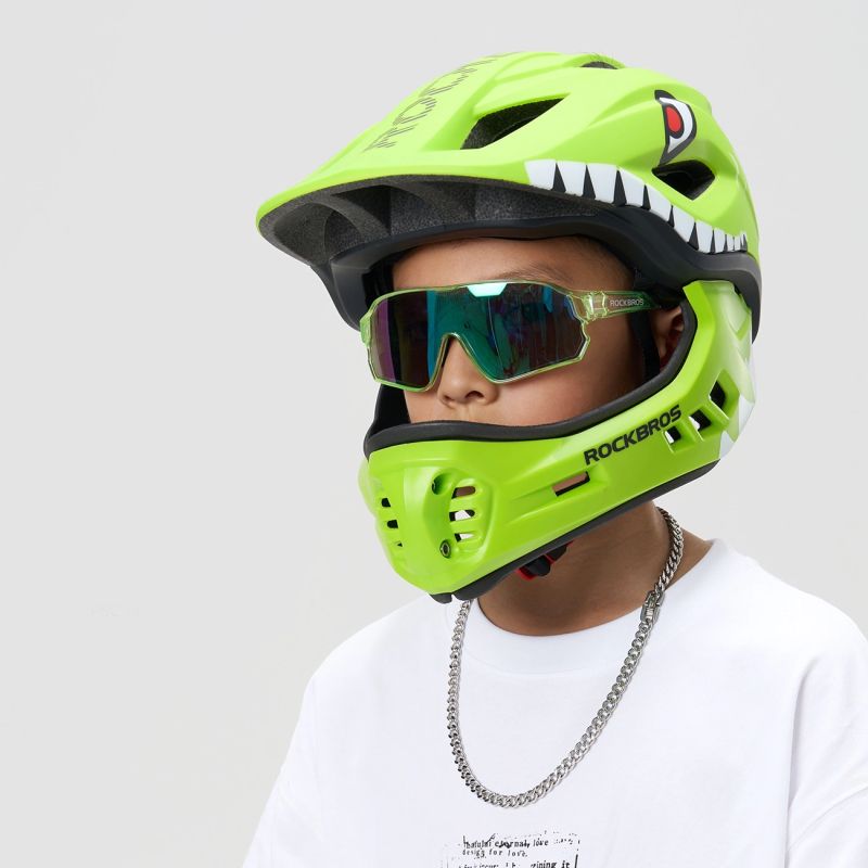 Rockbros TT-32004 Shark Children's Bike Helmet with Detachable Jaw Size M (54-58) - Green zielony \ m helmets, martial arts equipment