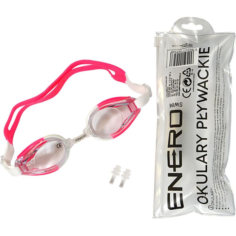 Enero Pink Swimming Goggles With Plugs rózsaszín goggles, training equipment