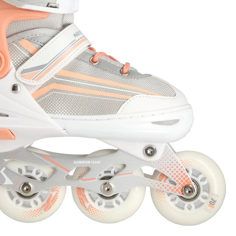 NILS Extreme NH18190 2in1 inline skates, white and pink, size S (29-33), with replaceable hockey blade rózsaszín sípcsontvédő