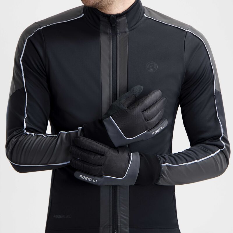 Rogelli ESSENTIAL HIVIS winter gloves 3XL fekete kesztyű