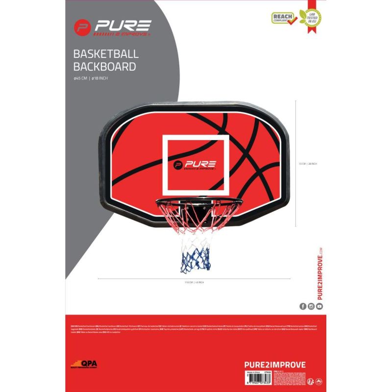 Pure 2 Improve BASKETBALL BACKBOARD RIM 45CM fekete boards