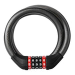 Rockbros bicycle lock with 5-digit code, steel cable, 120 cm, with LED lighting - black