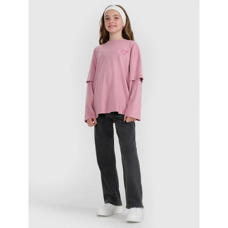 Oversized longsleeve with print for girls 4F 4FJRAW25TLONF543-54S hosszú ujjú póló