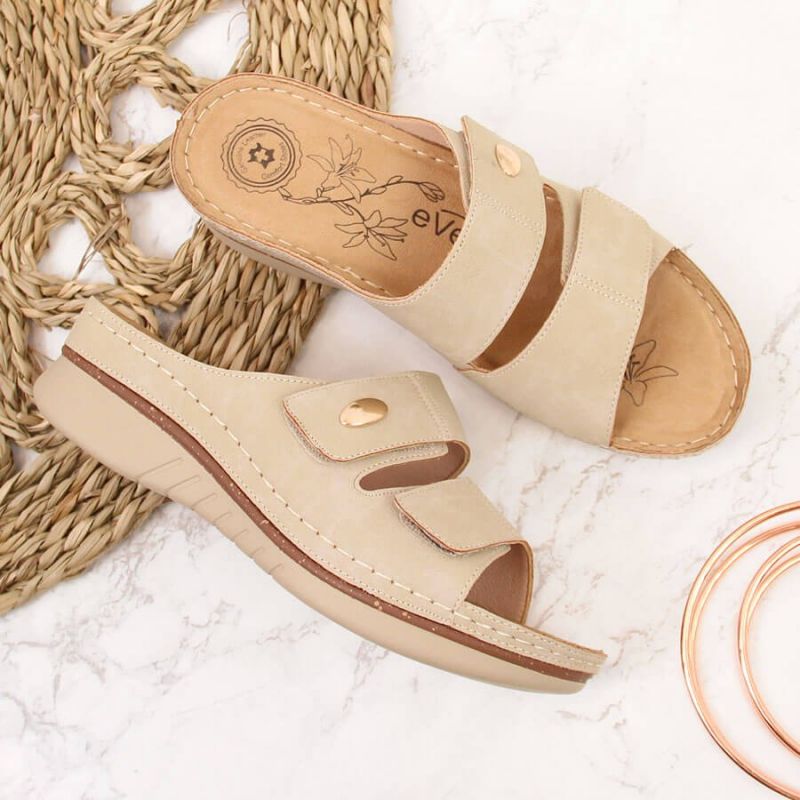 eVento W EVE224B beige wedge sandals with velcro bézs szandál