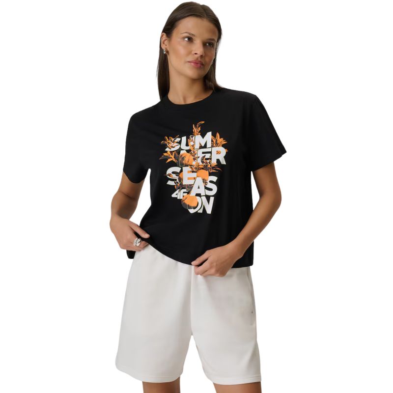 4F Women's T-shirt F2721 deep 20S fekete póló 4FWSS26TTSHF272120S