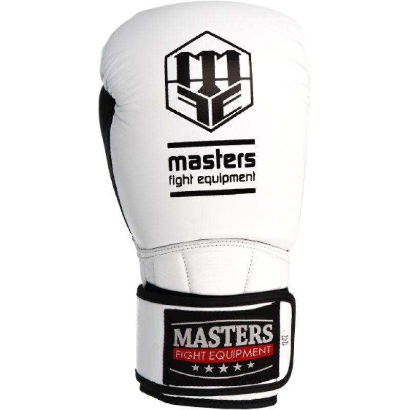 MASTERS FIGHT EQUIPMENT MASTERS RBT-PERFECT-GRIP Leather Boxing Gloves 12 oz biało - czarne kesztyű 01587-12-0105