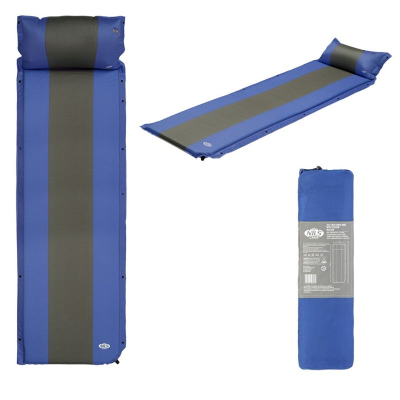 NILS CAMP NC4349 Self-Inflating Mat with Pillow Blue-Gray
