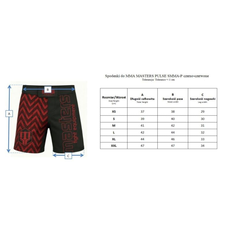 MASTERS FIGHT EQUIPMENT MASTERS PULSE SMMA-P MMA black and red piros rövidnadrág SMMA-P-0102-M