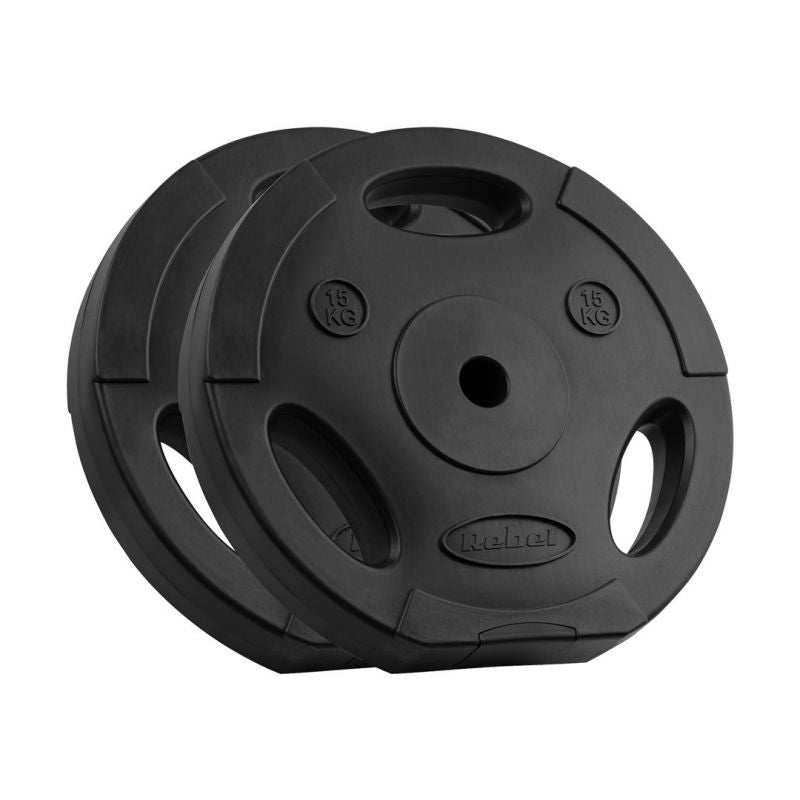 Rebel Bitumen Weight Plate Set 2 x 15 kg, 31 mm Bore, Weight Plate with Handles, ACTIVE edzőfelszerelés RBA-2124