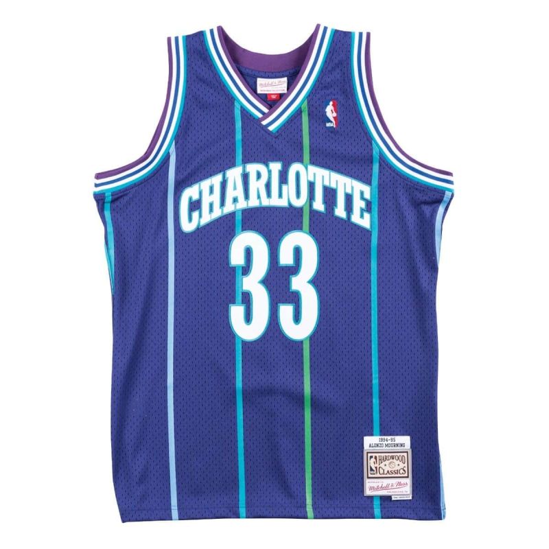 Mitchell & Ness NBA Charlotte Hornets Alonzo Mourning Swingman T-shirt - SMJYAC18010-CHOPURP94AMO 4xl póló