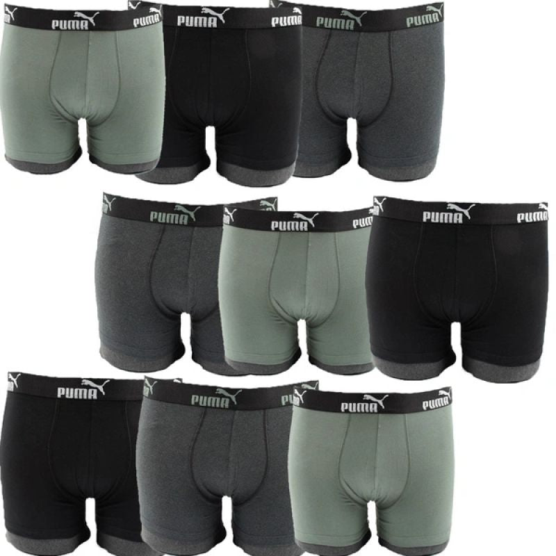 Puma Men's Boxer Briefs 9-Pack Black Gray Khaki Comfortable Cotton Alsónemű szürke
