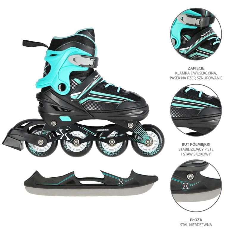 Nils Extreme Nh18190 2in1 Roller Skates Black-Blue Size M (34-38) With Replaceable Hockey Blade kék görkorcsolya