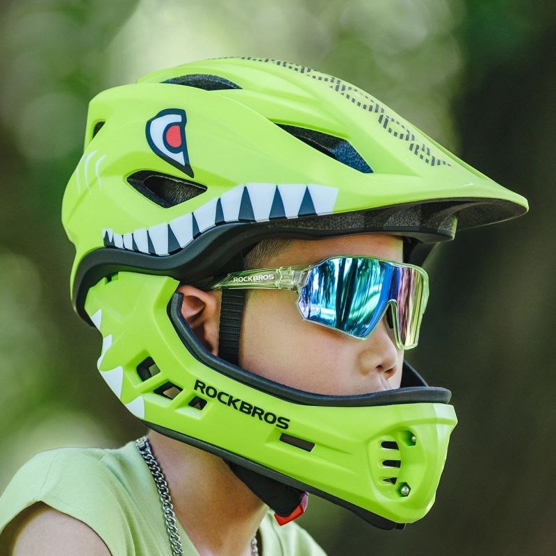 Rockbros TT-32004 Shark Children's Bike Helmet with Detachable Jaw Size M (54-58) - Green zielony \ m helmets, martial arts equipment