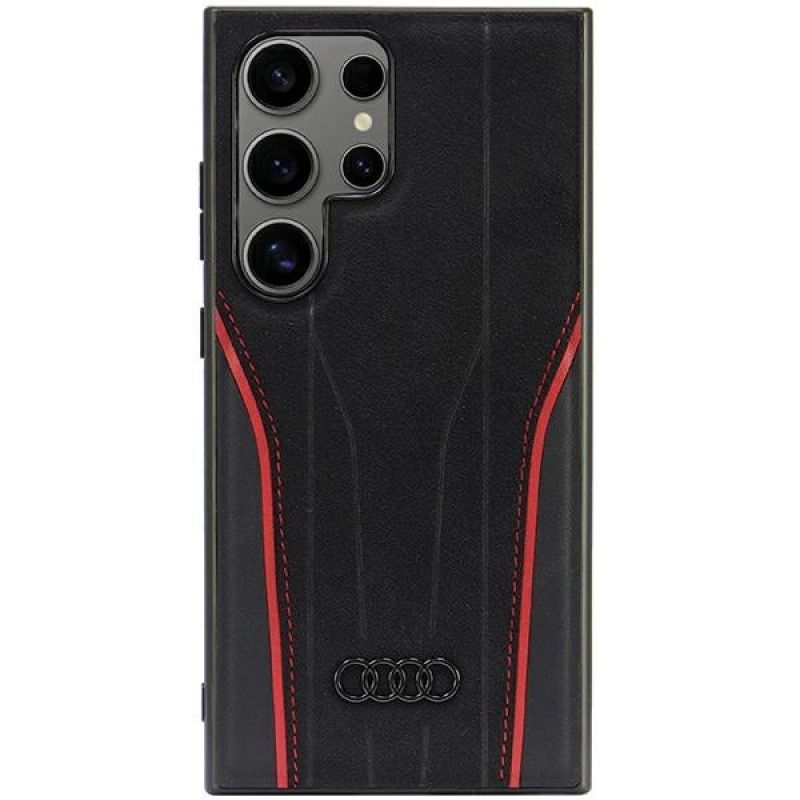 Audi Genuine Leather MagSafe S24 Ultra S928 black- hardcase AU-TPUPCS24U-R8/D3-RD piros cases