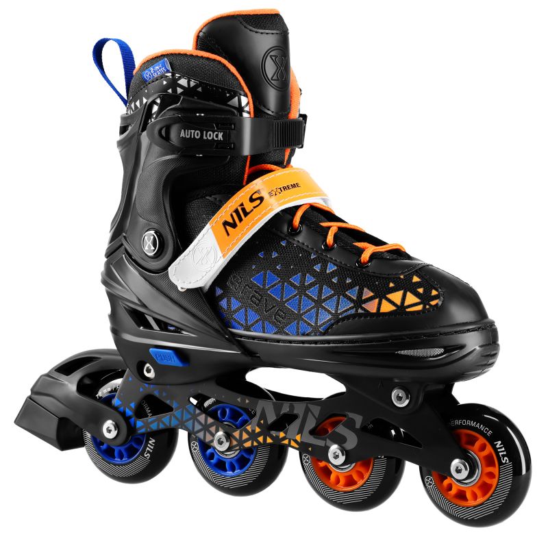 NH18190A 4-in-1 BRAVE BLUE-ORANGE ROLLER SKATES SIZE S (29-33) WITH NILS EXTREME HOCKEY BOARD narancssárga utcai cipő