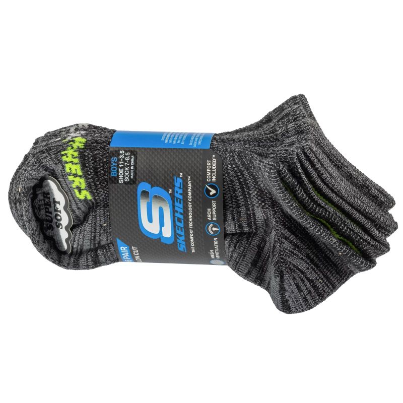 Skechers 6pk Boys No Terry Socks S112222-BLK Black 31-34 General
