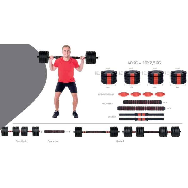 Pure 2 Improve Foldable Composite Bar Bell 40kg dumbbell, strength training equipment, training equipment