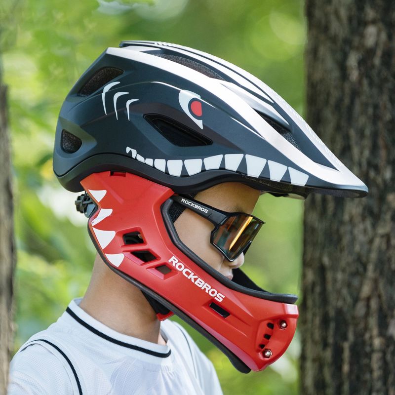 Rockbros TT-32006 Shark Children's Bike Helmet with Detachable Jaw Size S (48-52) - Black czarny \ s helmets, martial arts equipment