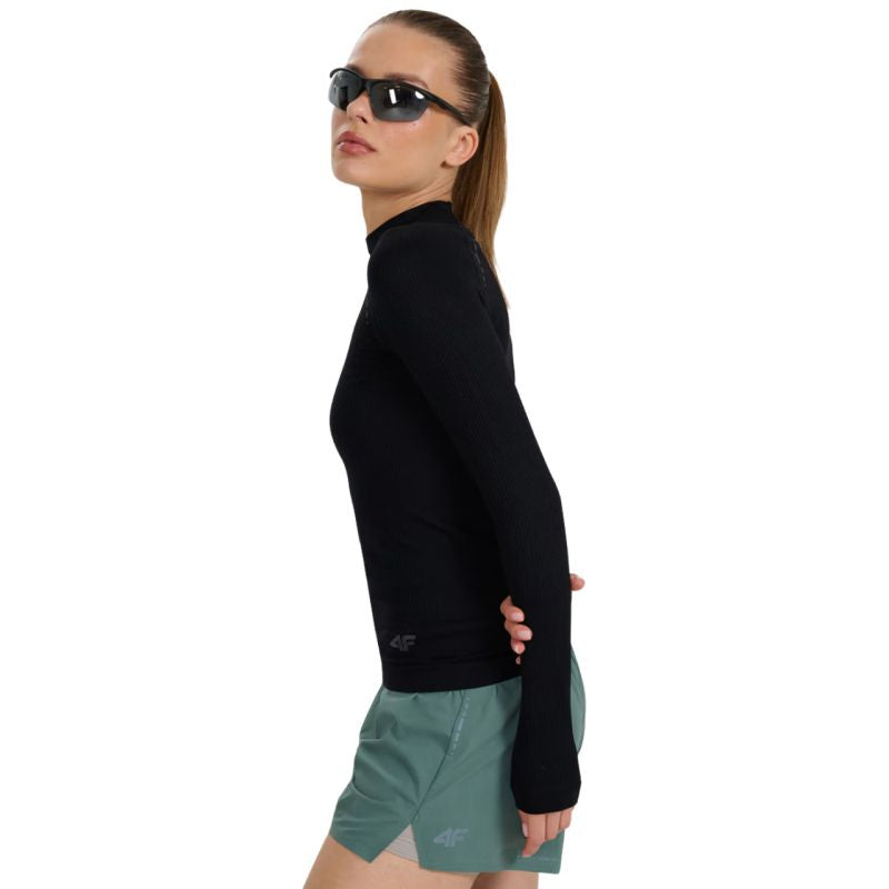 4f Women's longsleeve t-shirt F419 deep black 4FWAW25TFLOF419 20S Ruházat