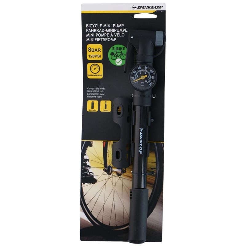 Dunlop MINI BICYCLE PUMP WITH MANOMETER 120 psi (8 bar) BLACK fekete pumpa GSP-434285
