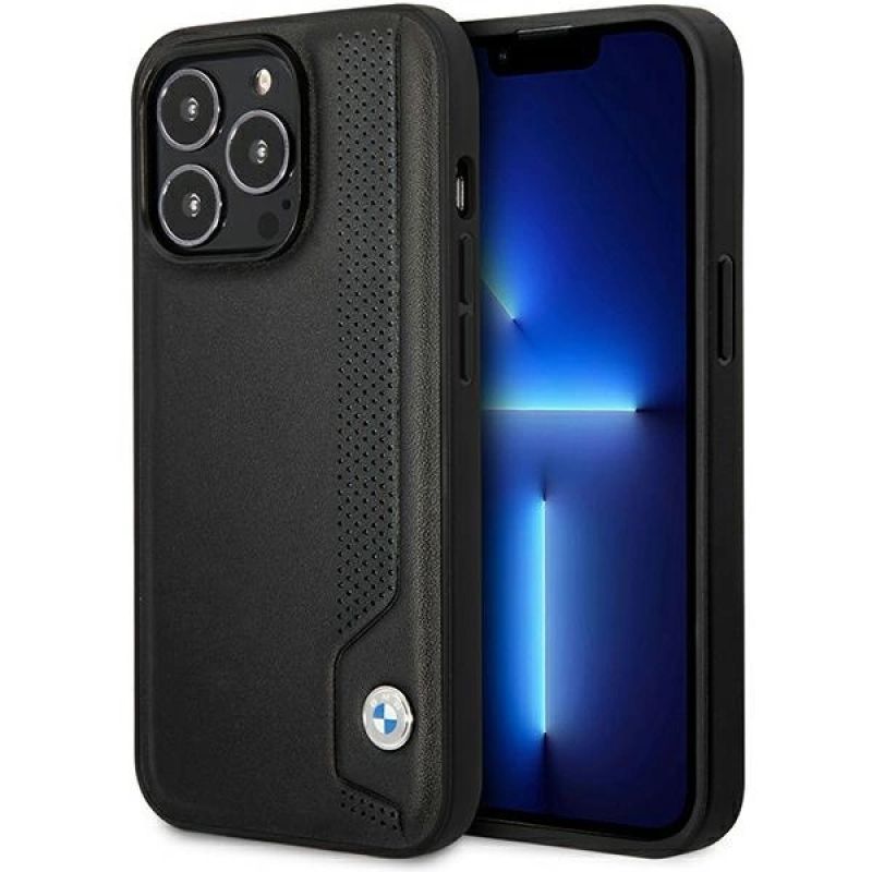 Case BMW BMHCP14L22RBDK iPhone 14 Pro 6.1" black/black hardcase Leather Dots kék pulóver