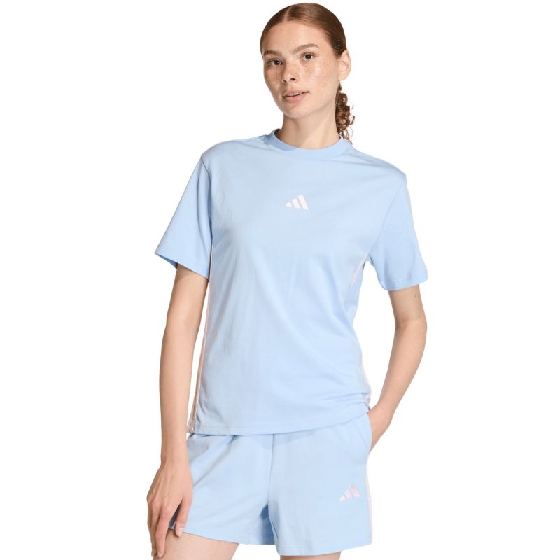 Women's adidas Essentials 3-Stripes Cotton T-shirt, light blue KB7119 2xs shirts