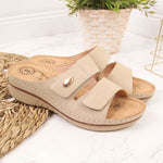 eVento W EVE224B beige wedge sandals with velcro bézs szandál