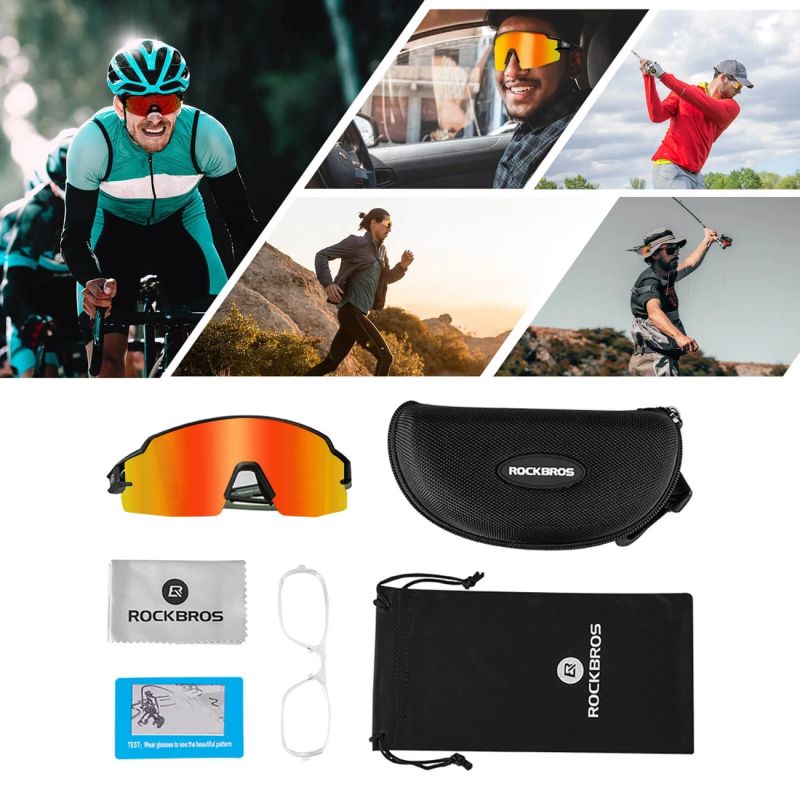 Rockbros Cycling Glasses Photochromic UV Protection with Corrective Insert Orange Lenses - Black narancssárga glasses, training equipment